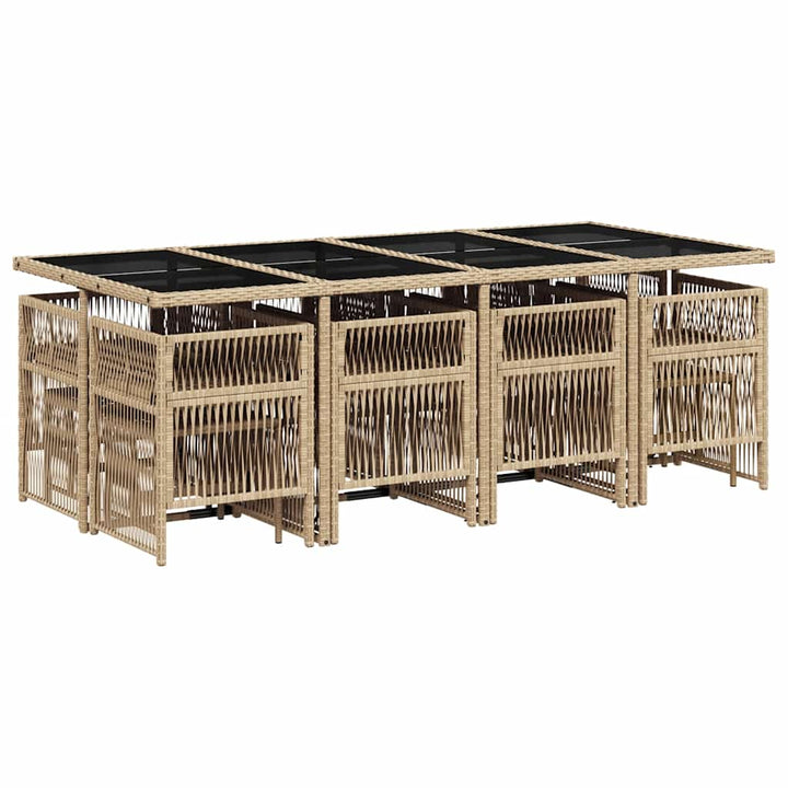 spisebordssæt til haven 13 dele med hynder polyrattan beige