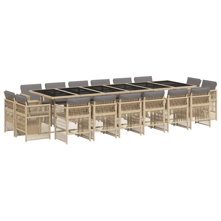 spisebordssæt til haven 17 dele med hynder polyrattan beige