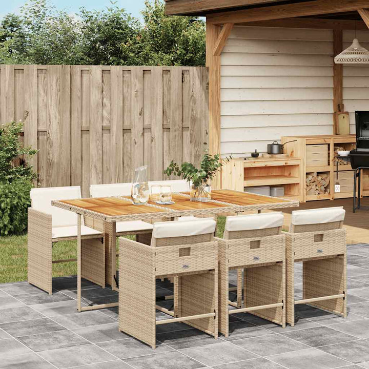 spisebordssæt til haven 7 dele med hynder polyrattan beige
