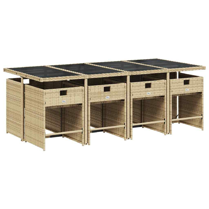 spisebordssæt til haven 9 dele med hynder polyrattan beige