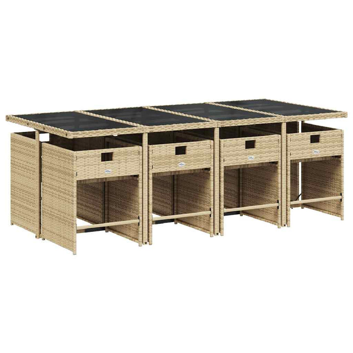 spisebordssæt til haven 9 dele med hynder polyrattan beige