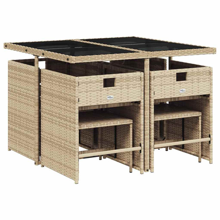 spisebordssæt til haven 9 dele med hynder polyrattan beige