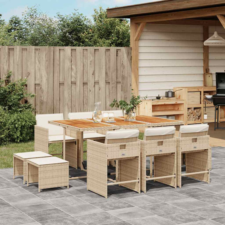 spisebordssæt til haven 11 dele med hynder polyrattan beige