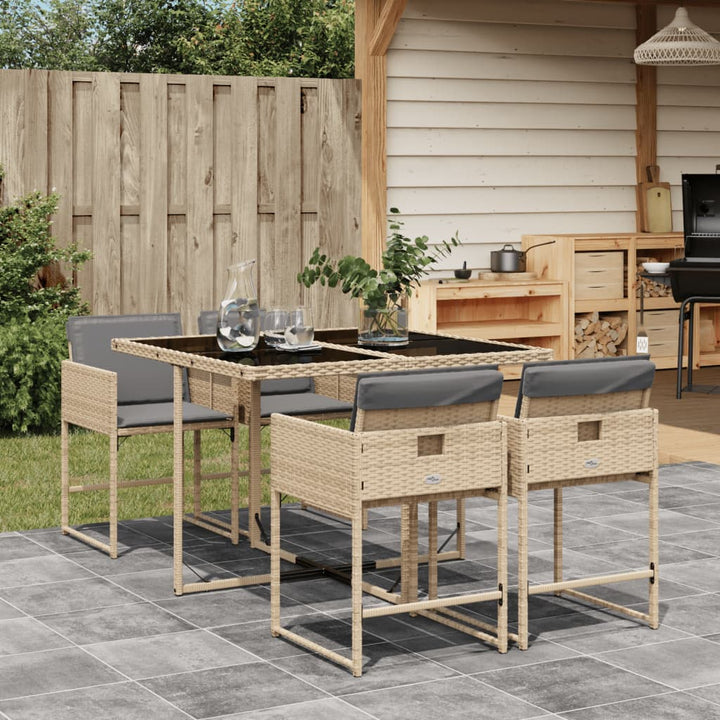 spisebordssæt til haven 5 dele med hynder polyrattan beige