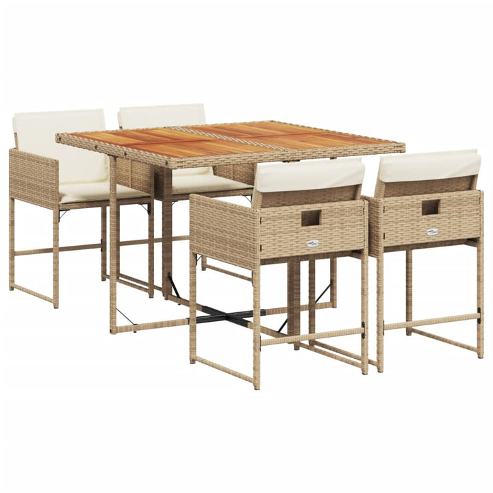 spisebordssæt til haven 5 dele med hynder polyrattan beige