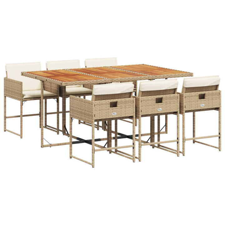 spisebordssæt til haven 7 dele med hynder polyrattan beige