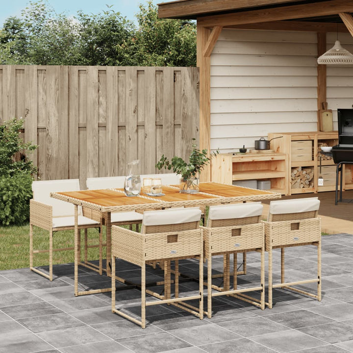 spisebordssæt til haven 7 dele med hynder polyrattan beige