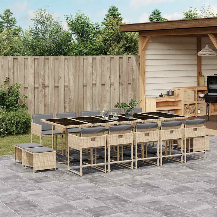 spisebordssæt til haven 15 dele med hynder polyrattan beige