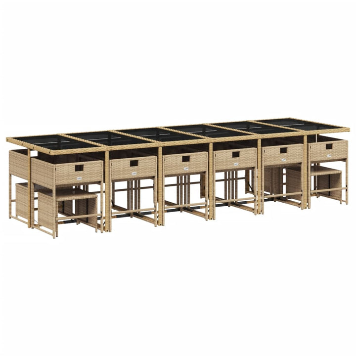 spisebordssæt til haven 17 dele med hynder polyrattan beige