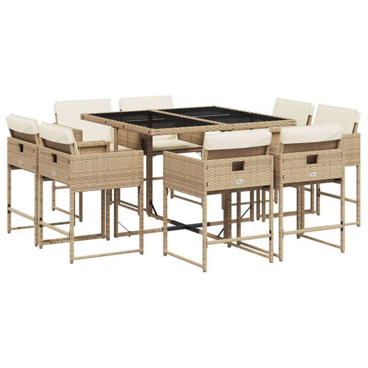 spisebordssæt til haven 9 dele med hynder polyrattan beige