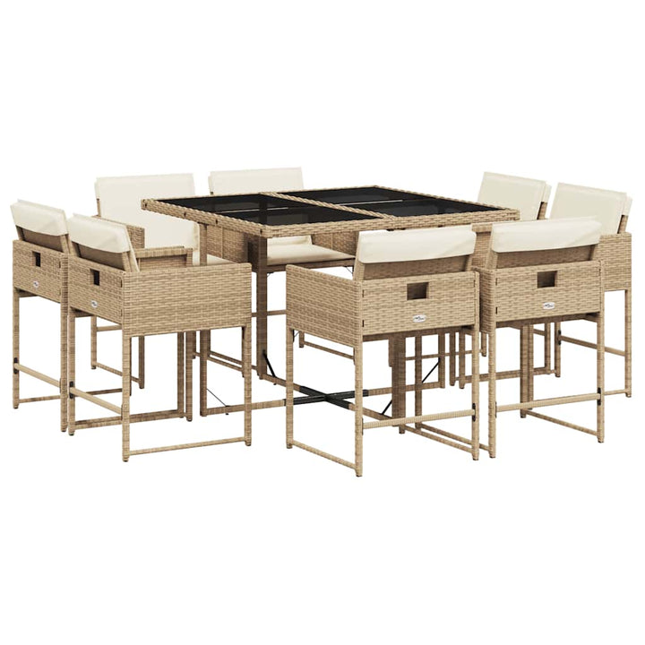 spisebordssæt til haven 9 dele med hynder polyrattan beige