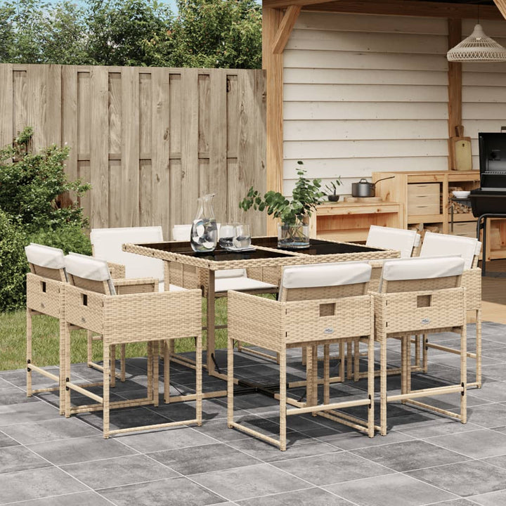 spisebordssæt til haven 9 dele med hynder polyrattan beige