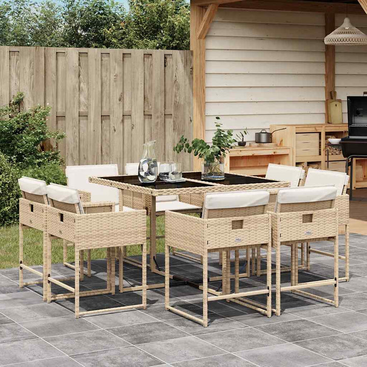spisebordssæt til haven 9 dele med hynder polyrattan beige