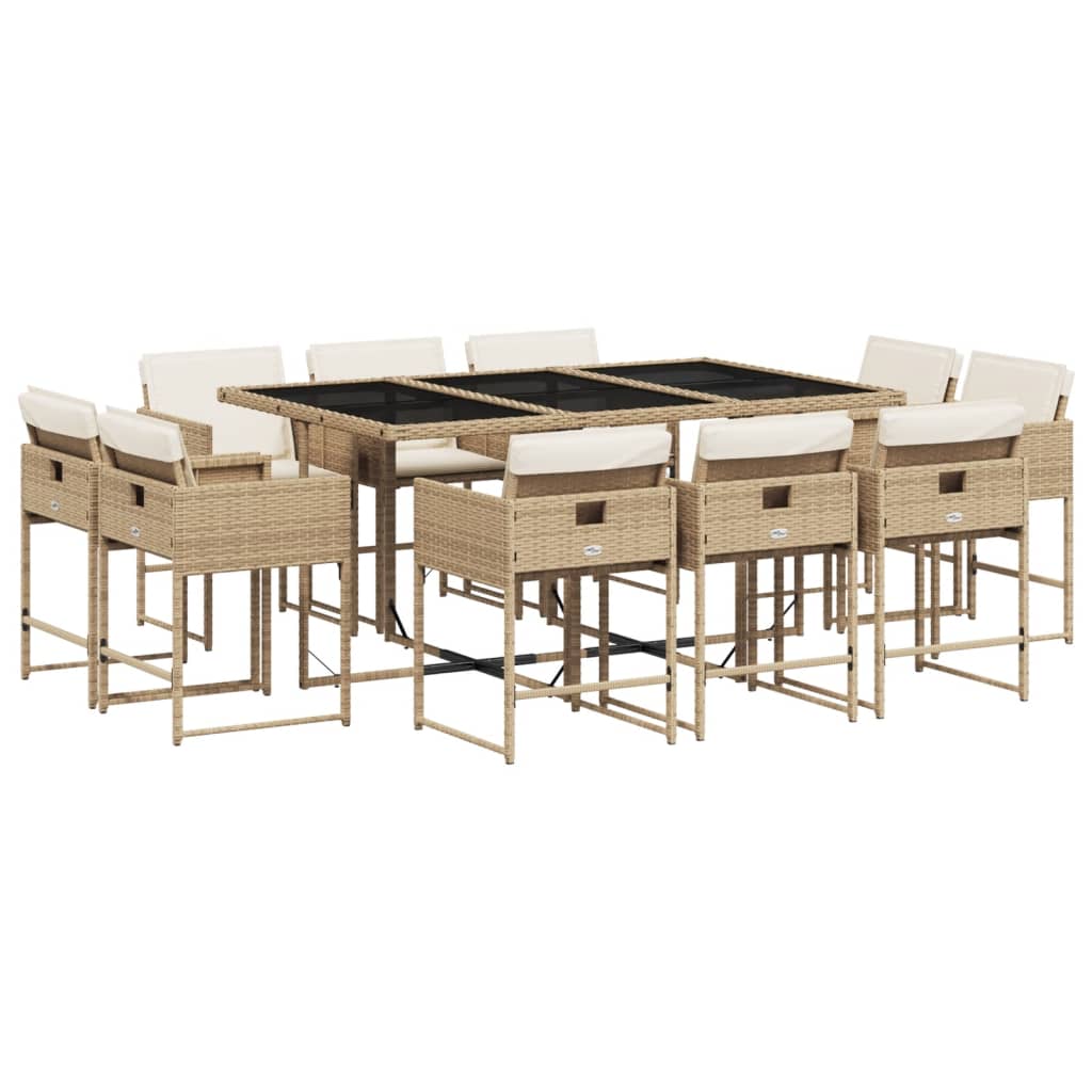 spisebordssæt til haven 11 dele med hynder polyrattan beige