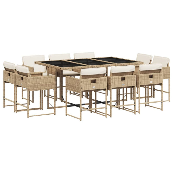 spisebordssæt til haven 11 dele med hynder polyrattan beige