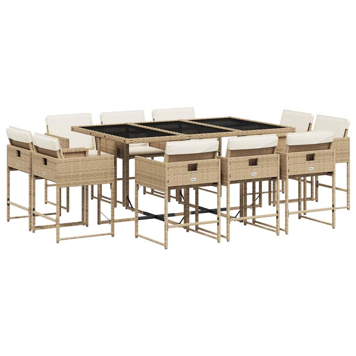 spisebordssæt til haven 11 dele med hynder polyrattan beige