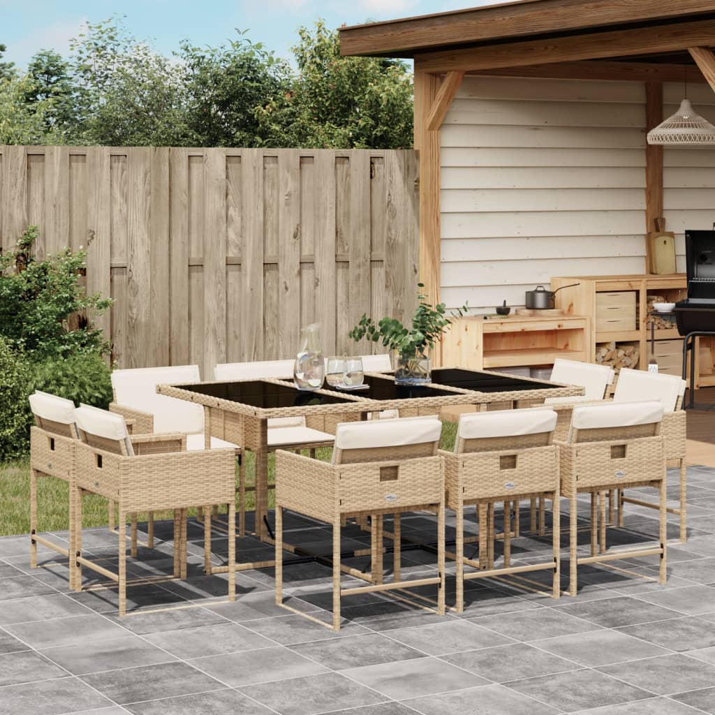 spisebordssæt til haven 11 dele med hynder polyrattan beige
