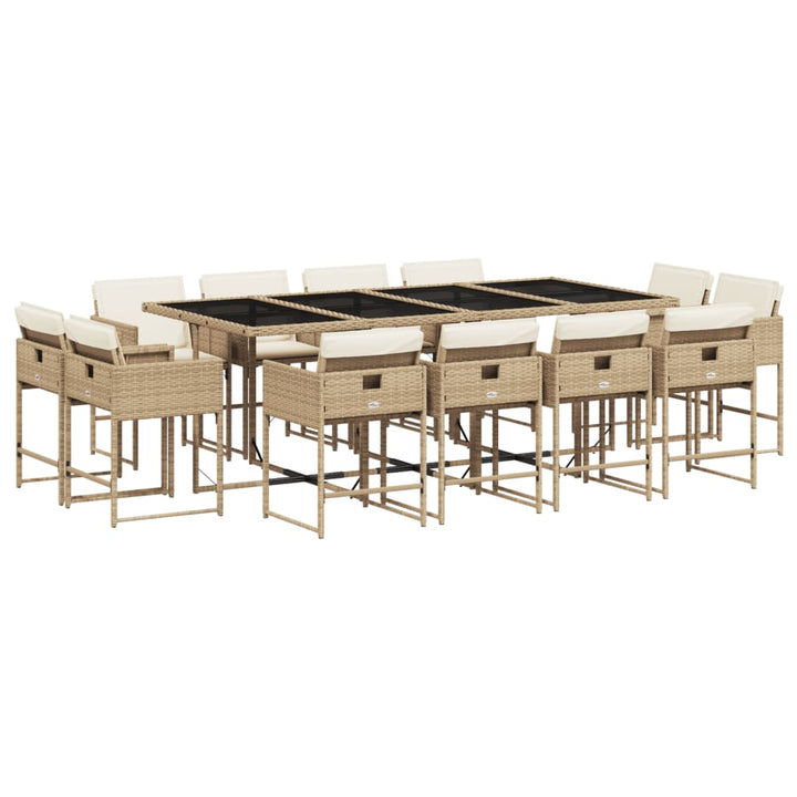 spisebordssæt til haven 13 dele med hynder polyrattan beige