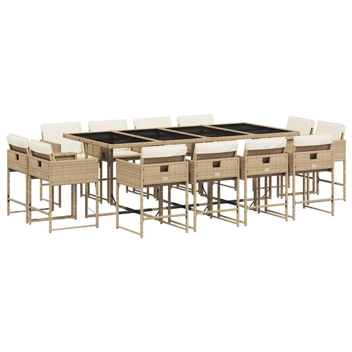 spisebordssæt til haven 13 dele med hynder polyrattan beige