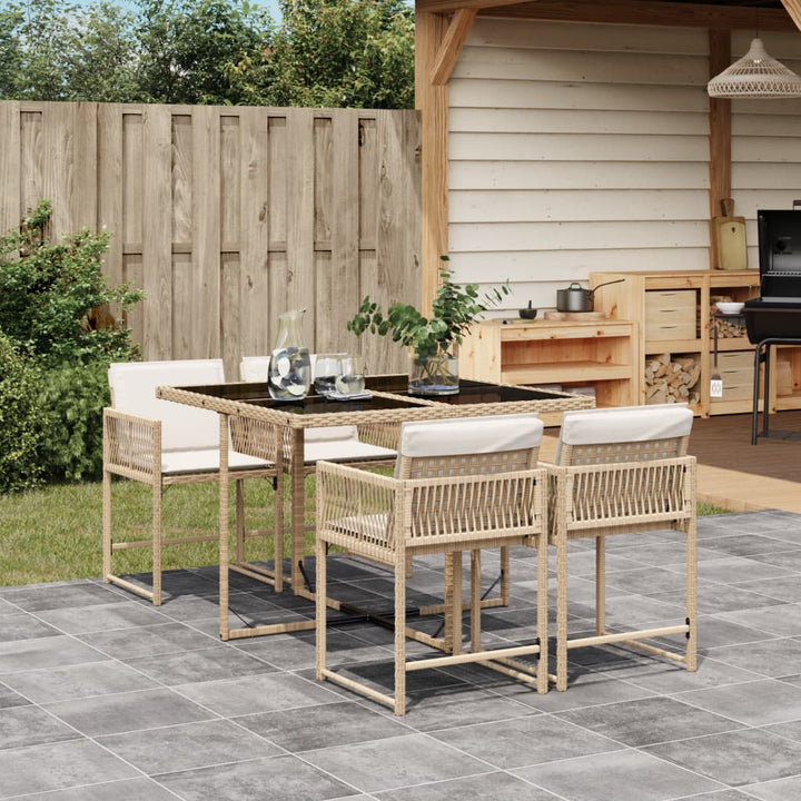 spisebordssæt til haven 5 dele med hynder polyrattan beige