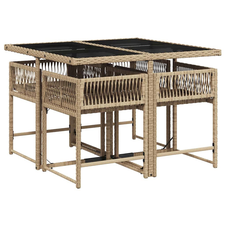 spisebordssæt til haven 5 dele med hynder polyrattan beige