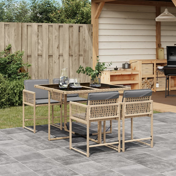 spisebordssæt til haven 5 dele med hynder polyrattan beige