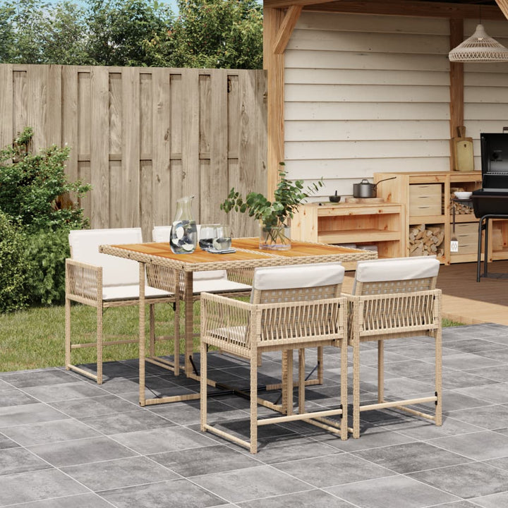 spisebordssæt til haven 5 dele med hynder polyrattan beige