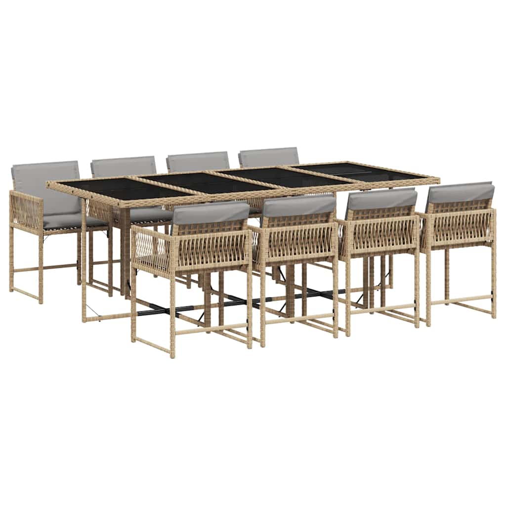 spisebordssæt til haven 9 dele med hynder polyrattan beige