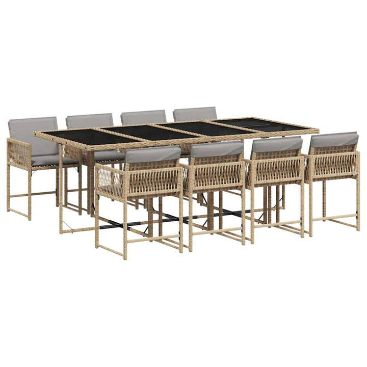 spisebordssæt til haven 9 dele med hynder polyrattan beige