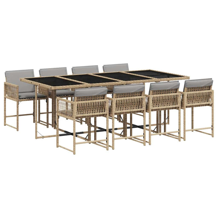 spisebordssæt til haven 9 dele med hynder polyrattan beige