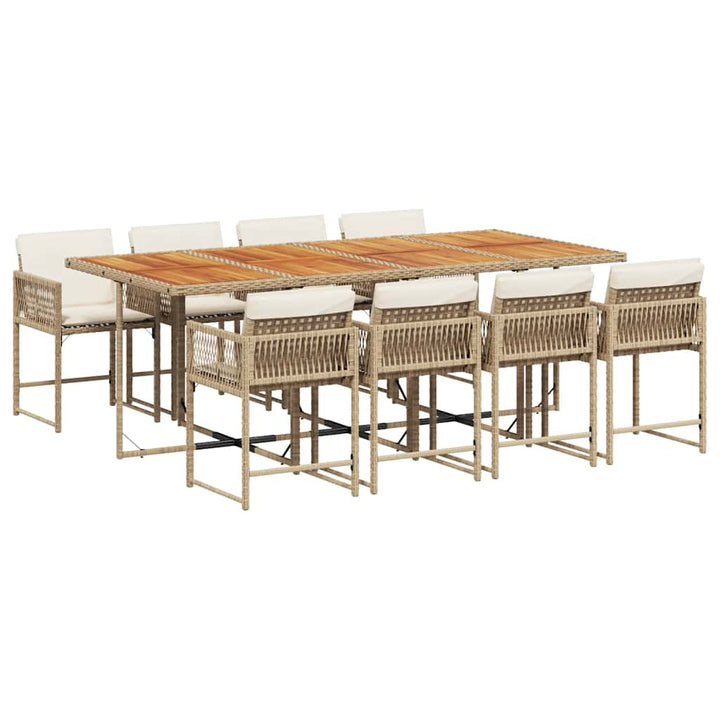 spisebordssæt til haven 9 dele med hynder polyrattan beige
