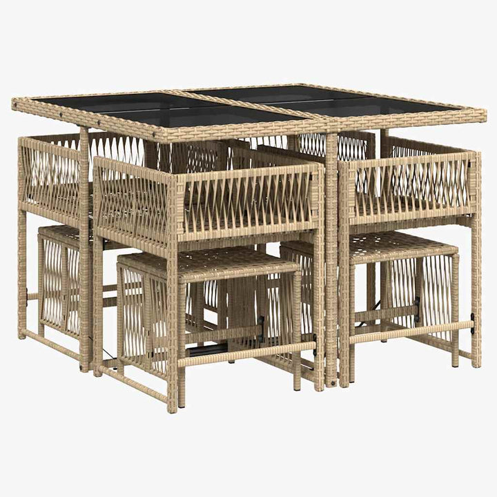spisebordssæt til haven 9 dele med hynder polyrattan beige