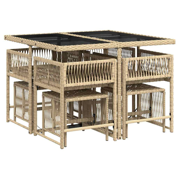 spisebordssæt til haven 9 dele med hynder polyrattan beige