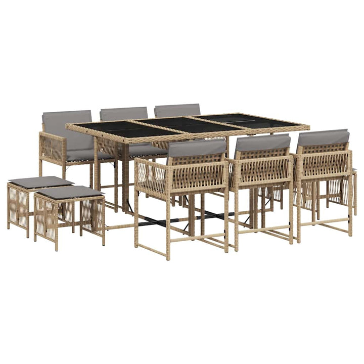 spisebordssæt til haven 11 dele med hynder polyrattan beige