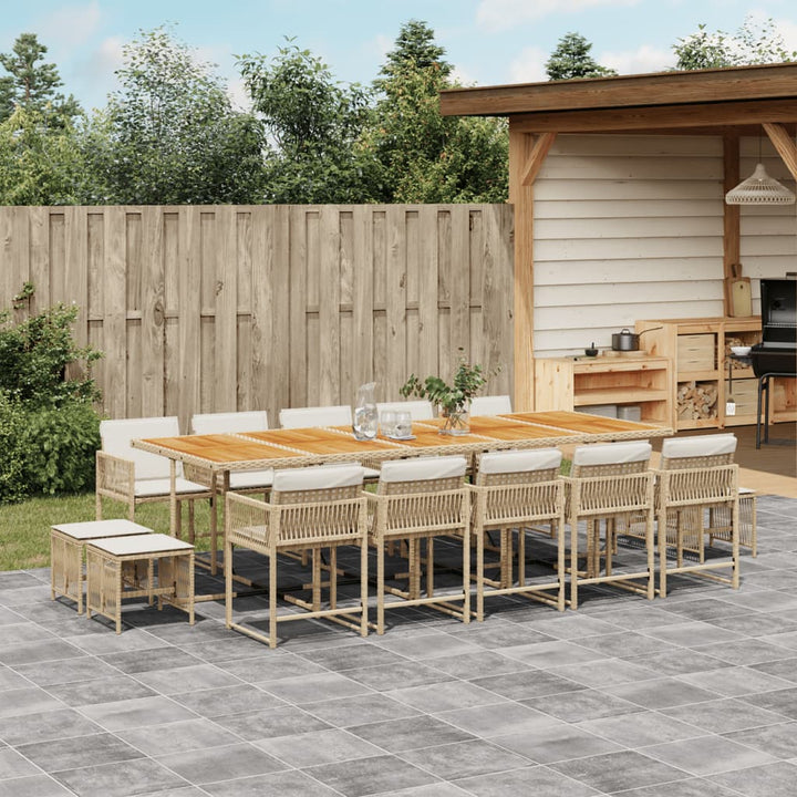 spisebordssæt til haven 15 dele med hynder polyrattan beige