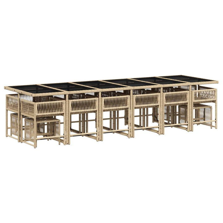 spisebordssæt til haven 17 dele med hynder polyrattan beige
