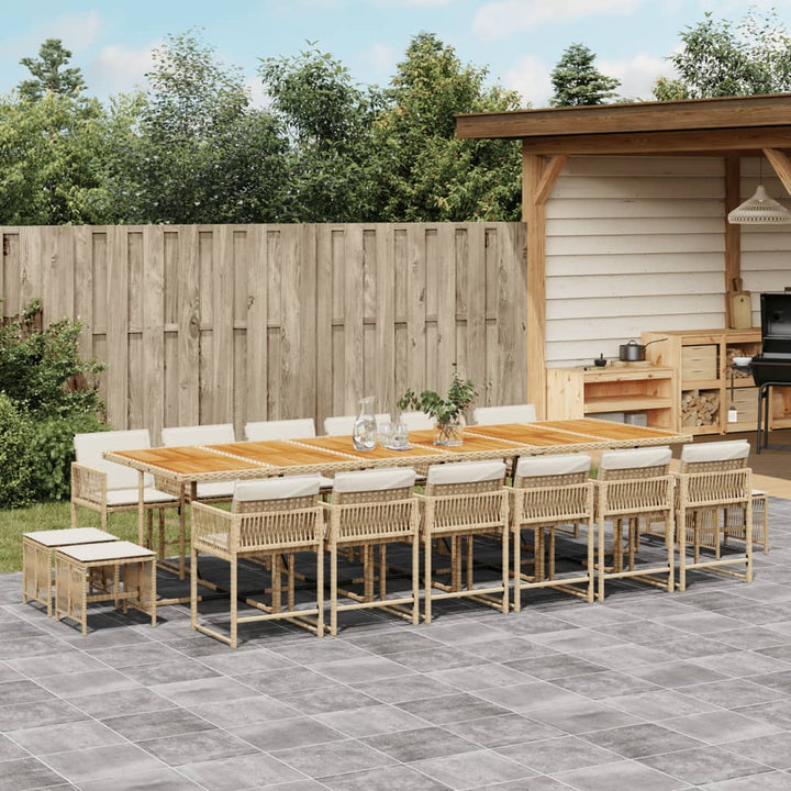 spisebordssæt til haven 17 dele med hynder polyrattan beige