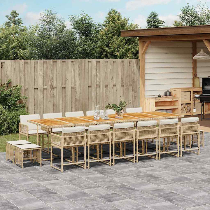 spisebordssæt til haven 17 dele med hynder polyrattan beige