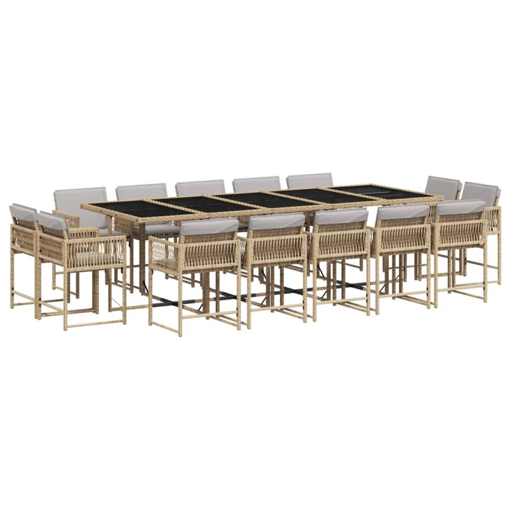 spisebordssæt til haven 15 dele med hynder polyrattan beige