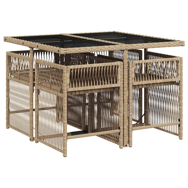 spisebordssæt til haven 5 dele med hynder polyrattan beige