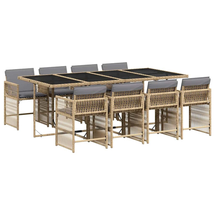 spisebordssæt til haven 9 dele med hynder polyrattan beige