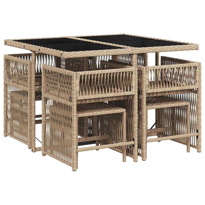 spisebordssæt til haven 9 dele med hynder polyrattan beige
