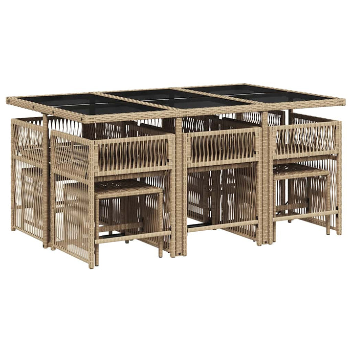 spisebordssæt til haven 11 dele med hynder polyrattan beige