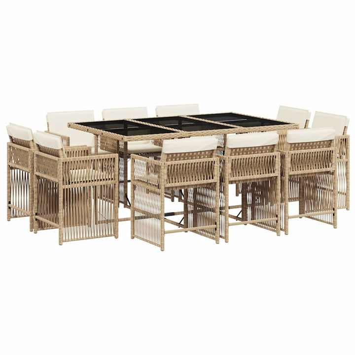 spisebordssæt til haven 11 dele med hynder polyrattan beige