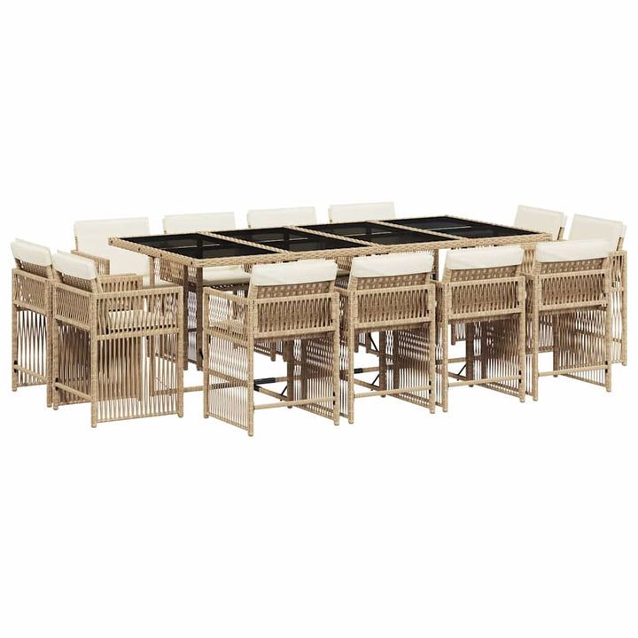 spisebordssæt til haven 13 dele med hynder polyrattan beige
