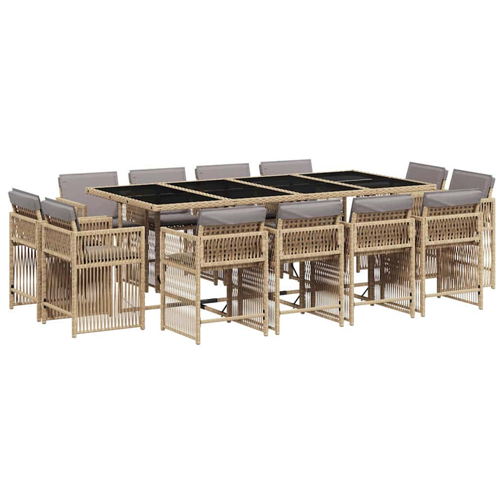 spisebordssæt til haven 13 dele med hynder polyrattan beige