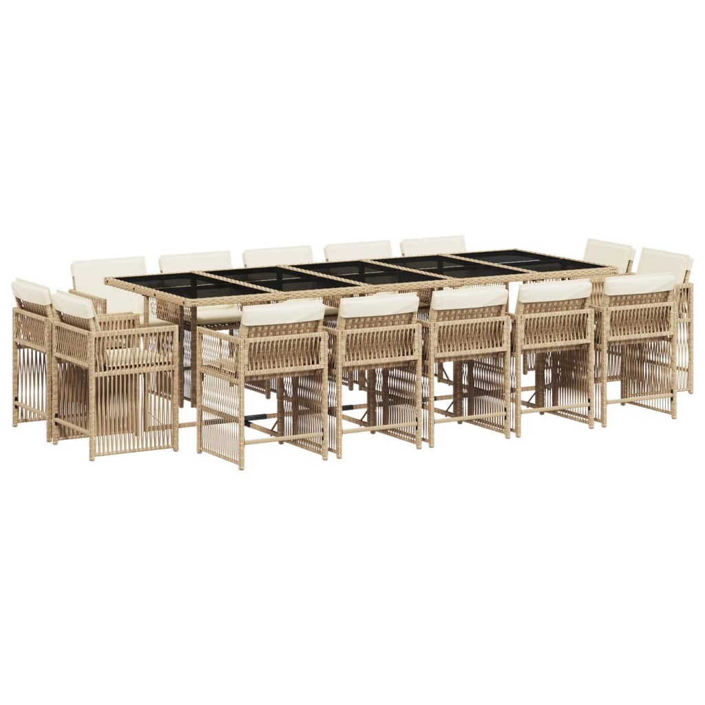 spisebordssæt til haven 15 dele med hynder polyrattan beige