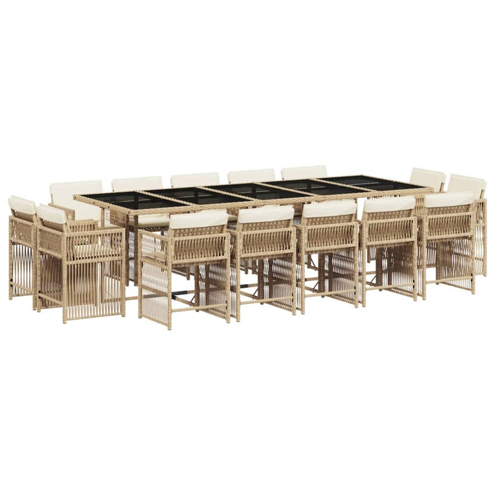 spisebordssæt til haven 15 dele med hynder polyrattan beige