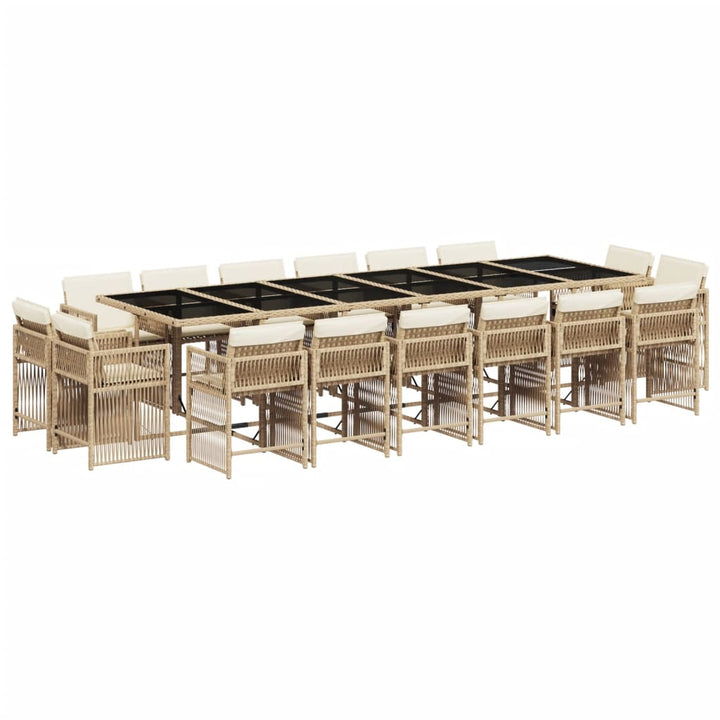 spisebordssæt til haven 17 dele med hynder polyrattan beige
