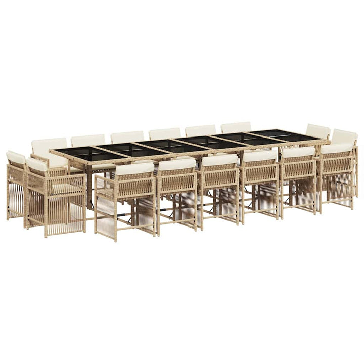 spisebordssæt til haven 17 dele med hynder polyrattan beige